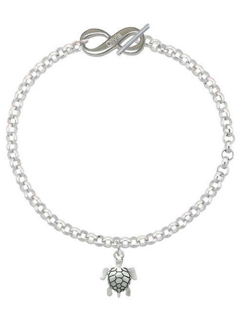 Silver Plated Sea Turtle - Custom Engraved Infinity Toggle Bracelet: Personalized Jewelry Gift - Names, Initials, Dates, Bible Verses