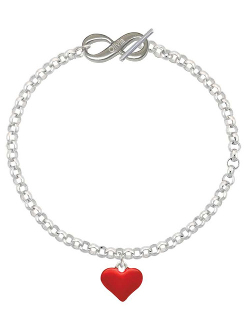 Silver Plated 3-D Translucent Red Puff Heart - Custom Engraved Infinity Toggle Bracelet: Personalized Jewelry Gift - Names, Initials, Dates, Bible Verses