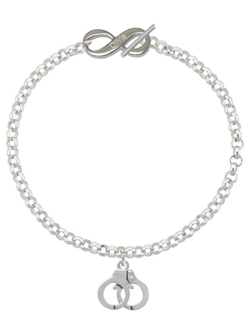 Silver Plated Handcuffs - Custom Engraved Infinity Toggle Bracelet: Personalized Jewelry Gift - Names, Initials, Dates, Bible Verses