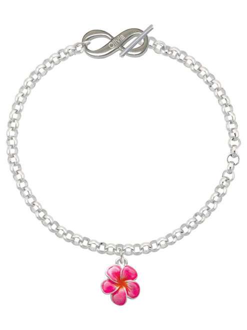 Silver Plated Hot Pink and Orange Flower - Custom Engraved Infinity Toggle Bracelet: Personalized Jewelry Gift - Names, Initials, Dates, Bible Verses