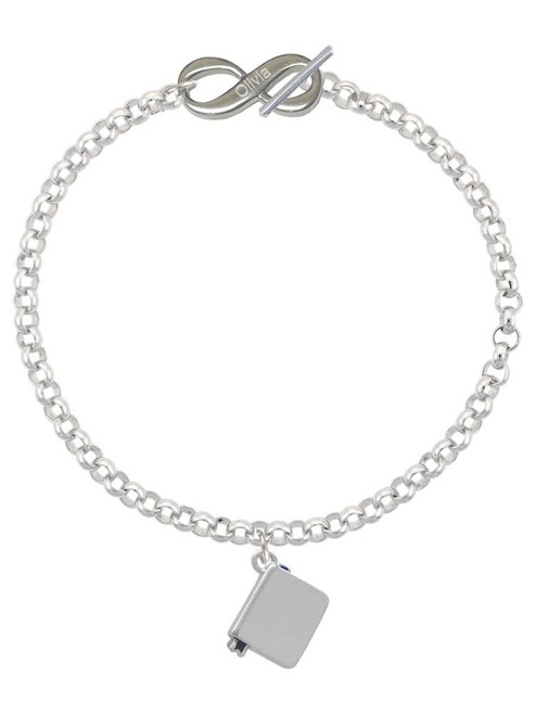 Silver Plated Book - Custom Engraved Infinity Toggle Bracelet: Personalized Jewelry Gift - Names, Initials, Dates, Bible Verses