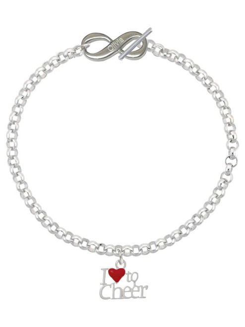 Silver Plated I love to Cheer with Red Heart - Custom Engraved Infinity Toggle Bracelet: Personalized Jewelry Gift - Names, Initials, Dates, Bible Verses