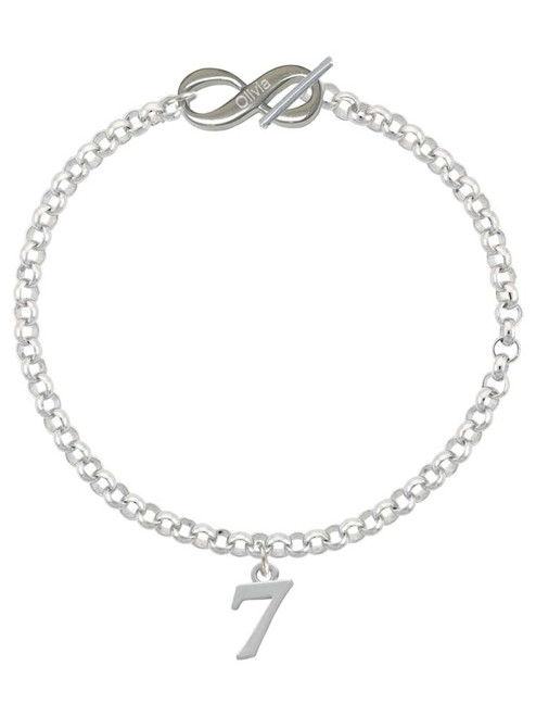 Silver Plated Number - 7 - Custom Engraved Infinity Toggle Bracelet: Personalized Jewelry Gift - Names, Initials, Dates, Bible Verses