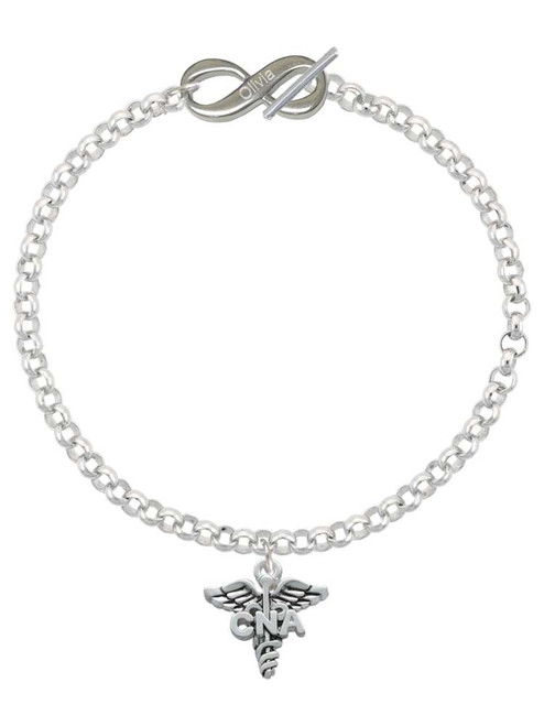 Silver Plated Nurse Caduceus - CNA - Custom Engraved Infinity Toggle Bracelet: Personalized Jewelry Gift - Names, Initials, Dates, Bible Verses