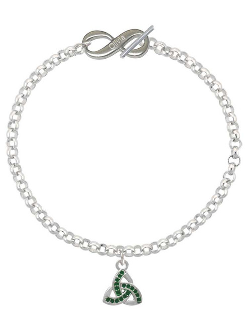 Silver Plated Small 2-D Green Trinity Knot - Custom Engraved Infinity Toggle Bracelet: Personalized Jewelry Gift - Names, Initials, Dates, Bible Verses