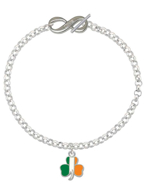 Silver Plated Irish Flag Shamrock - Custom Engraved Infinity Toggle Bracelet: Personalized Jewelry Gift - Names, Initials, Dates, Bible Verses