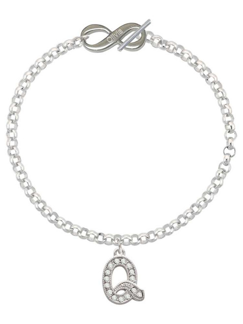 Silver Plated Crystal Initial - Q - Custom Engraved Infinity Toggle Bracelet: Personalized Jewelry Gift - Names, Initials, Dates, Bible Verses