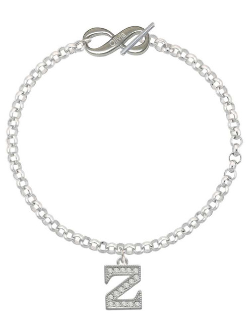 Silver Plated Crystal Initial - Z - Custom Engraved Infinity Toggle Bracelet: Personalized Jewelry Gift - Names, Initials, Dates, Bible Verses
