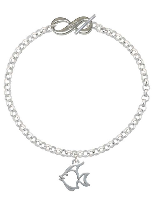 Silver Plated 2-D Open Angel Fish - Custom Engraved Infinity Toggle Bracelet: Personalized Jewelry Gift - Names, Initials, Dates, Bible Verses