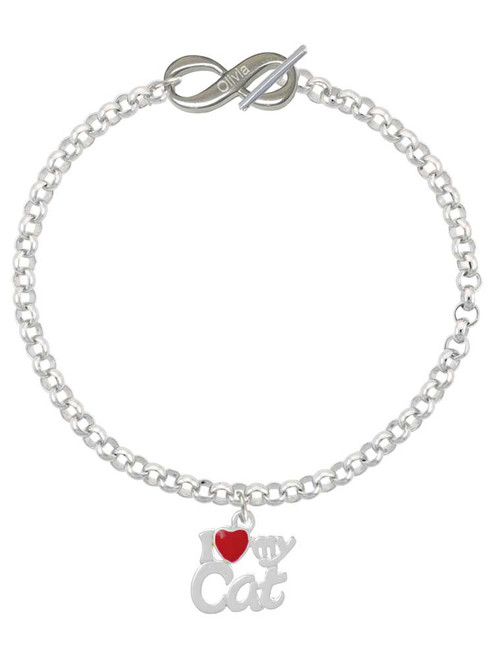 Silver Plated I Heart My Cat - Custom Engraved Infinity Toggle Bracelet: Personalized Jewelry Gift - Names, Initials, Dates, Bible Verses