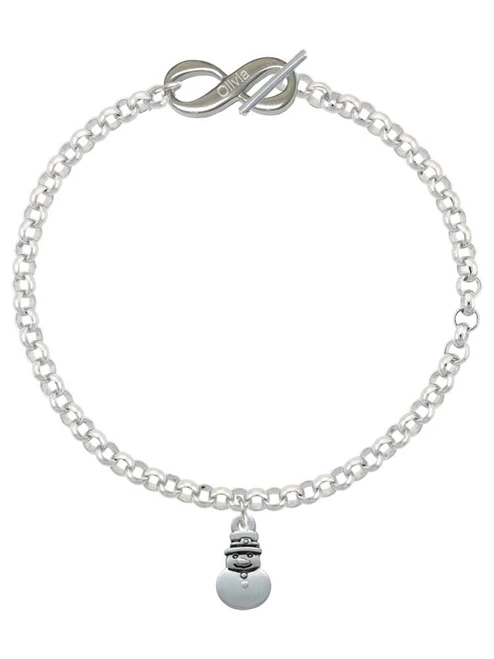 Silver Plated Mini 2-D Snowman - Custom Engraved Infinity Toggle Bracelet: Personalized Jewelry Gift - Names, Initials, Dates, Bible Verses