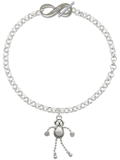 Silver Plated Dog with 4 Dangle legs - Custom Engraved Infinity Toggle Bracelet: Personalized Jewelry Gift - Names, Initials, Dates, Bible Verses