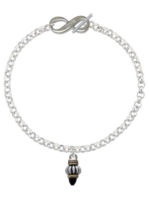 Two-tone Drop with Black Crystal - Custom Engraved Infinity Toggle Bracelet: Personalized Jewelry Gift - Names, Initials, Dates, Bible Verses