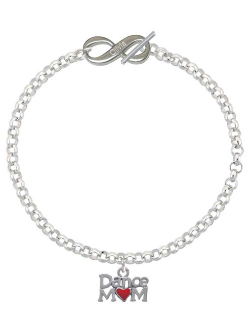 Silver Plated Dance Mom with Red Heart - Custom Engraved Infinity Toggle Bracelet: Personalized Jewelry Gift - Names, Initials, Dates, Bible Verses
