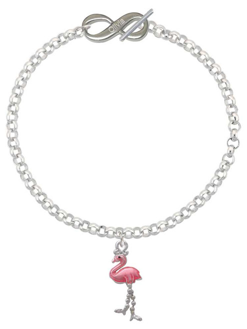 Silver Plated Flamingo with Dangle Legs - Custom Engraved Infinity Toggle Bracelet: Personalized Jewelry Gift - Names, Initials, Dates, Bible Verses