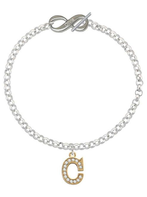 Gold-tone Crystal Initial - C - Custom Engraved Infinity Toggle Bracelet: Personalized Jewelry Gift - Names, Initials, Dates, Bible Verses