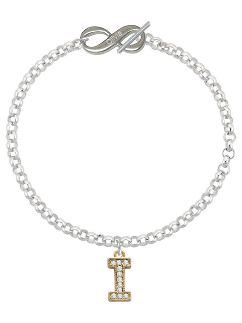 Gold-tone Crystal Initial - I - Custom Engraved Infinity Toggle Bracelet: Personalized Jewelry Gift - Names, Initials, Dates, Bible Verses