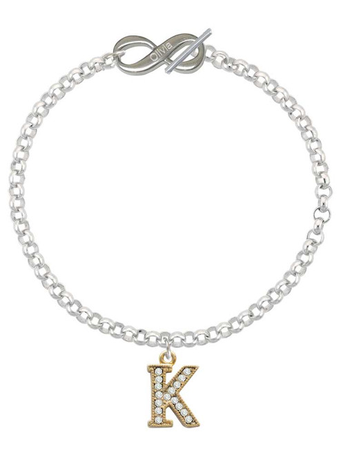 Gold-tone Crystal Initial - K - Custom Engraved Infinity Toggle Bracelet: Personalized Jewelry Gift - Names, Initials, Dates, Bible Verses