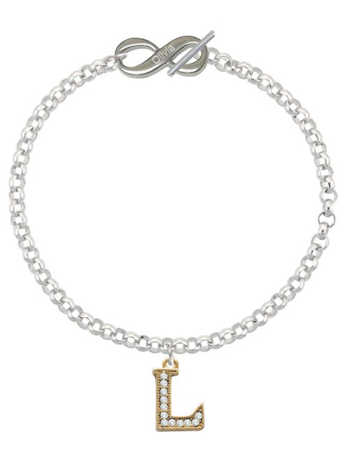 Gold-tone Crystal Initial - L - Custom Engraved Infinity Toggle Bracelet: Personalized Jewelry Gift - Names, Initials, Dates, Bible Verses