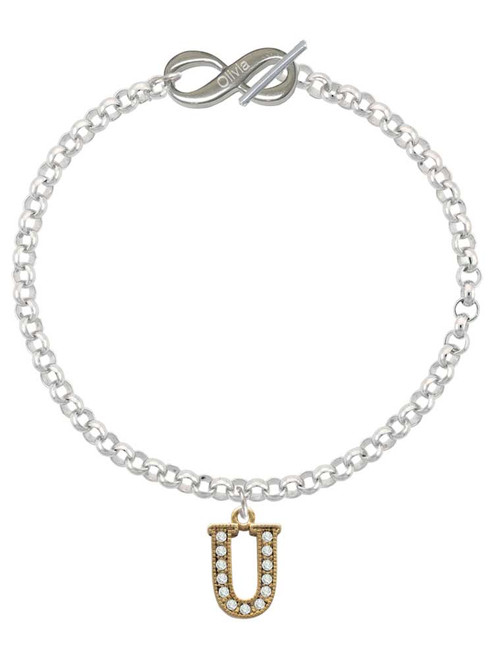 Gold-tone Crystal Initial - U - Custom Engraved Infinity Toggle Bracelet: Personalized Jewelry Gift - Names, Initials, Dates, Bible Verses