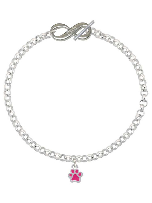 Silver Plated Mini Translucent Hot Pink Paw - Custom Engraved Infinity Toggle Bracelet: Personalized Jewelry Gift - Names, Initials, Dates, Bible Verses