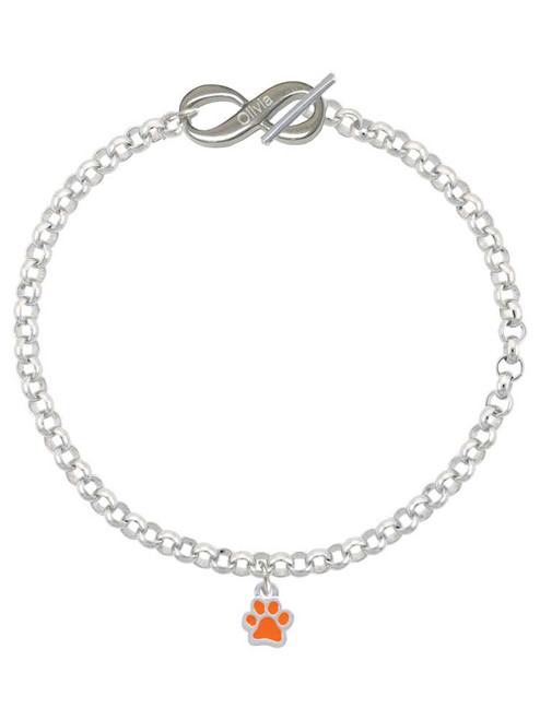 Silver Plated Mini Translucent Orange Paw - Custom Engraved Infinity Toggle Bracelet: Personalized Jewelry Gift - Names, Initials, Dates, Bible Verses