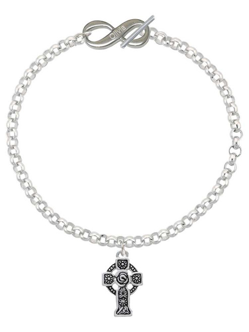 Silver Plated Large Celtic Cross - Custom Engraved Infinity Toggle Bracelet: Personalized Jewelry Gift - Names, Initials, Dates, Bible Verses