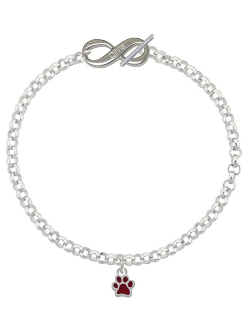 Silver Plated Mini Translucent Maroon Paw - Custom Engraved Infinity Toggle Bracelet: Personalized Jewelry Gift - Names, Initials, Dates, Bible Verses