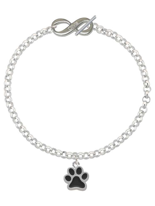 Silver Plated Medium Black Paw - Custom Engraved Infinity Toggle Bracelet: Personalized Jewelry Gift - Names, Initials, Dates, Bible Verses