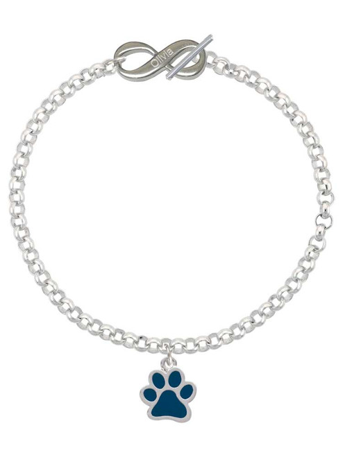 Silver Plated Medium Translucent Navy Paw - Custom Engraved Infinity Toggle Bracelet: Personalized Jewelry Gift - Names, Initials, Dates, Bible Verses