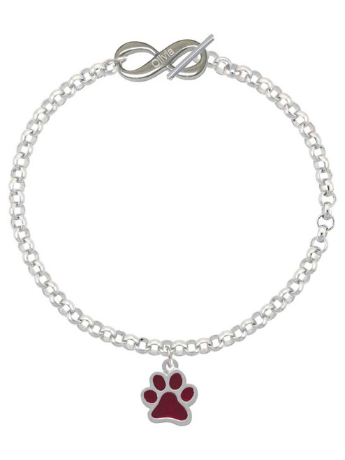 Silver Plated Medium Translucent Maroon Paw - Custom Engraved Infinity Toggle Bracelet: Personalized Jewelry Gift - Names, Initials, Dates, Bible Verses