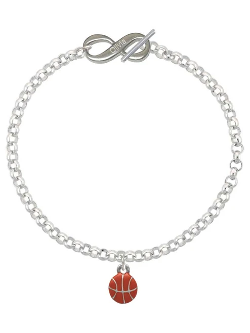 Silver Plated Mini Orange Basketball - Custom Engraved Infinity Toggle Bracelet: Personalized Jewelry Gift - Names, Initials, Dates, Bible Verses