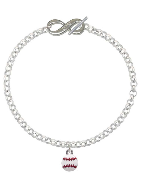 Silver Plated Mini White Baseball - Custom Engraved Infinity Toggle Bracelet: Personalized Jewelry Gift - Names, Initials, Dates, Bible Verses