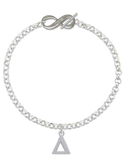 Silver Plated Large Greek Letter - Delta - Custom Engraved Infinity Toggle Bracelet: Personalized Jewelry Gift - Names, Initials, Dates, Bible Verses