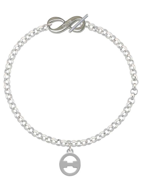 Silver Plated Large Greek Letter - Theta - Custom Engraved Infinity Toggle Bracelet: Personalized Jewelry Gift - Names, Initials, Dates, Bible Verses