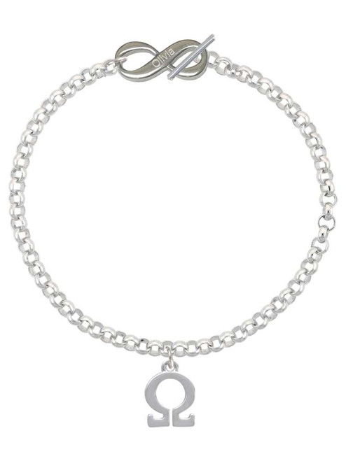 Silver Plated Large Greek Letter - Omega - Custom Engraved Infinity Toggle Bracelet: Personalized Jewelry Gift - Names, Initials, Dates, Bible Verses