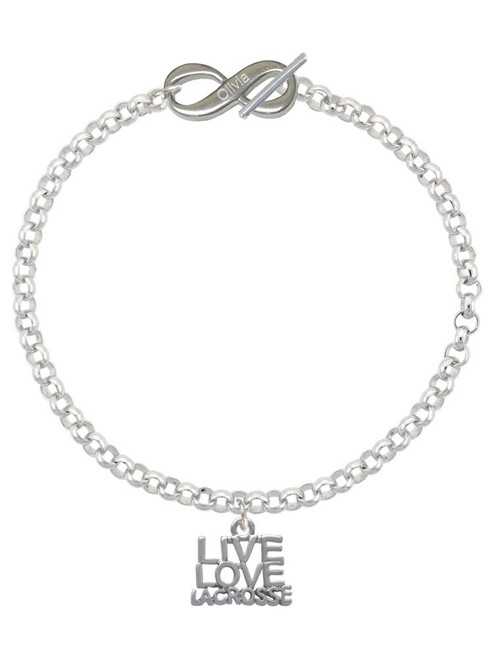 Silver Plated Live Love Lacrosse - Custom Engraved Infinity Toggle Bracelet: Personalized Jewelry Gift - Names, Initials, Dates, Bible Verses