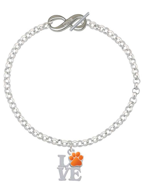 Silver Plated Love with Orange Paw - Custom Engraved Infinity Toggle Bracelet: Personalized Jewelry Gift - Names, Initials, Dates, Bible Verses