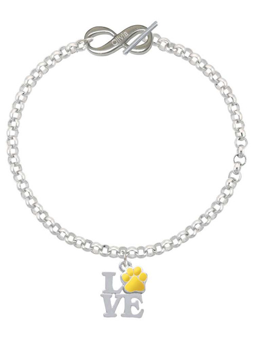 Silver Plated Love with Yellow Paw - Custom Engraved Infinity Toggle Bracelet: Personalized Jewelry Gift - Names, Initials, Dates, Bible Verses