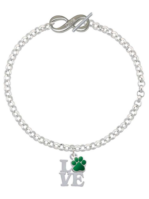 Silver Plated Love with Green Paw - Custom Engraved Infinity Toggle Bracelet: Personalized Jewelry Gift - Names, Initials, Dates, Bible Verses