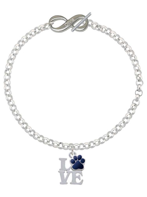 Silver Plated Love with Navy Blue Paw - Custom Engraved Infinity Toggle Bracelet: Personalized Jewelry Gift - Names, Initials, Dates, Bible Verses