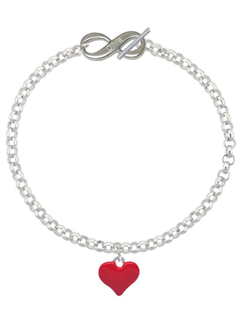 Silver Plated 3-D Red Puffy Heart - Custom Engraved Infinity Toggle Bracelet: Personalized Jewelry Gift - Names, Initials, Dates, Bible Verses