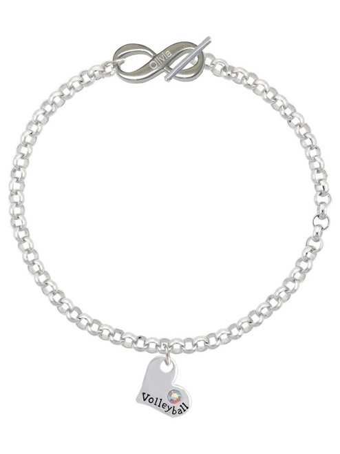 Heart with ''Volleyball'' and AB Crystal - Custom Engraved Infinity Toggle Bracelet: Personalized Jewelry Gift - Names, Initials, Dates, Bible Verses
