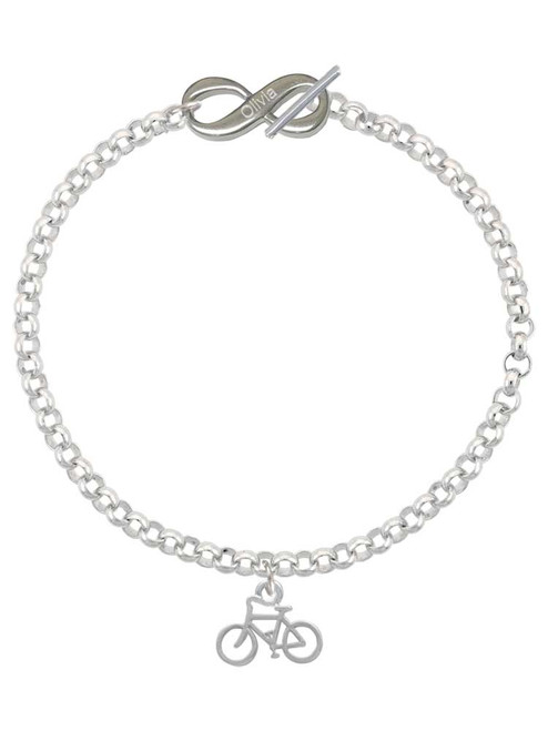 Silver Plated Small Bicycle - Custom Engraved Infinity Toggle Bracelet: Personalized Jewelry Gift - Names, Initials, Dates, Bible Verses