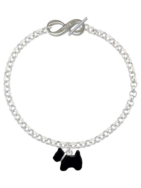 Silver Plated Black Scottie Dog - Custom Engraved Infinity Toggle Bracelet: Personalized Jewelry Gift - Names, Initials, Dates, Bible Verses