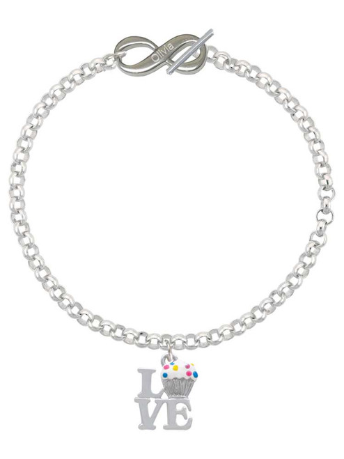 Silver Plated Love with Vanilla Cupcake - Custom Engraved Infinity Toggle Bracelet: Personalized Jewelry Gift - Names, Initials, Dates, Bible Verses