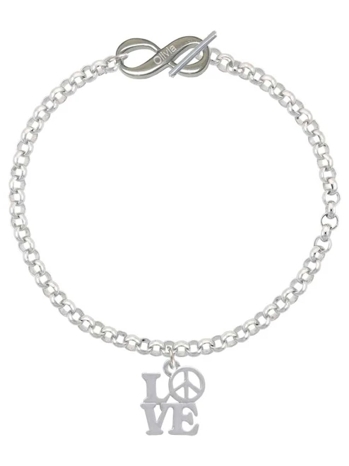 Love with Peace Sign - Custom Engraved Infinity Toggle Bracelet: Personalized Jewelry Gift - Names, Initials, Dates, Bible Verses
