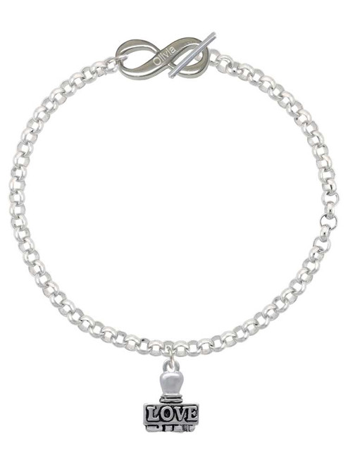 Silver Plated LOVE Stamp - Custom Engraved Infinity Toggle Bracelet: Personalized Jewelry Gift - Names, Initials, Dates, Bible Verses