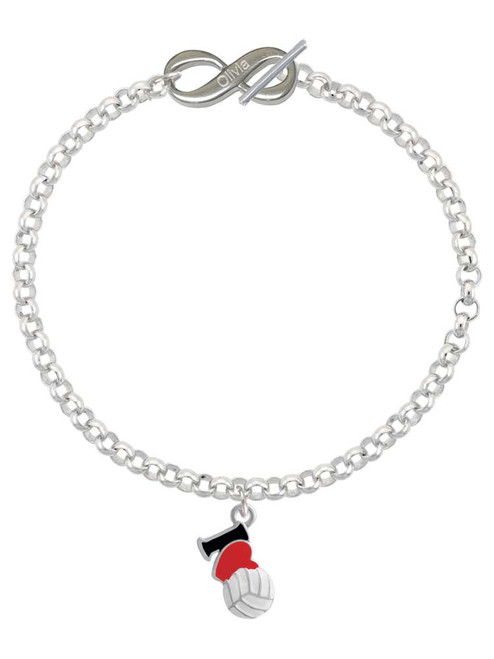 Silver Plated I Love Volleyball - Red Heart - Custom Engraved Infinity Toggle Bracelet: Personalized Jewelry Gift - Names, Initials, Dates, Bible Verses