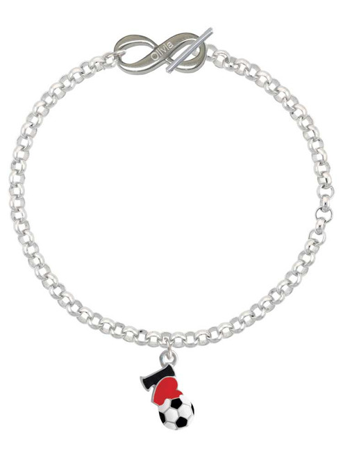 Silver Plated I love Soccer - Red Heart - Custom Engraved Infinity Toggle Bracelet: Personalized Jewelry Gift - Names, Initials, Dates, Bible Verses